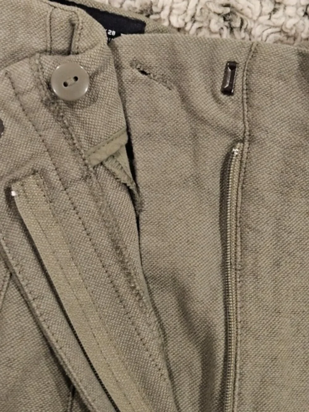 Zara SZ M Olive Green Linen Blend Wide Straight Leg Pants Hip Pockets